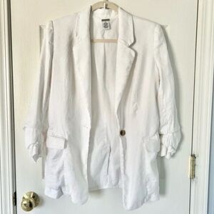 Women’s Magaschoni Linen Blend White Blazer Beachy Breezy Size Medium